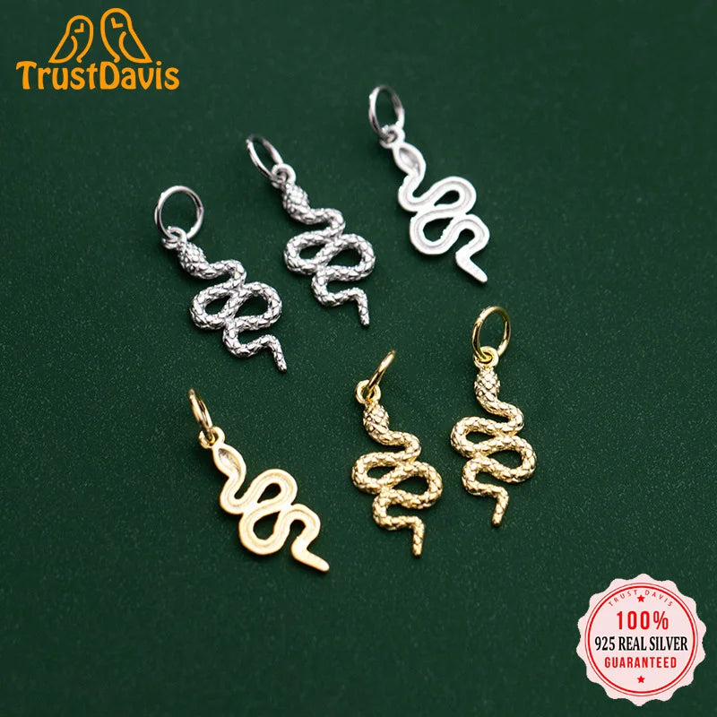 TrustDavis Real 925 Sterling Silver Fashion Sweet Animal Snake Charm Pendant Handmade DIY Accessories Fine Jewelry HY304