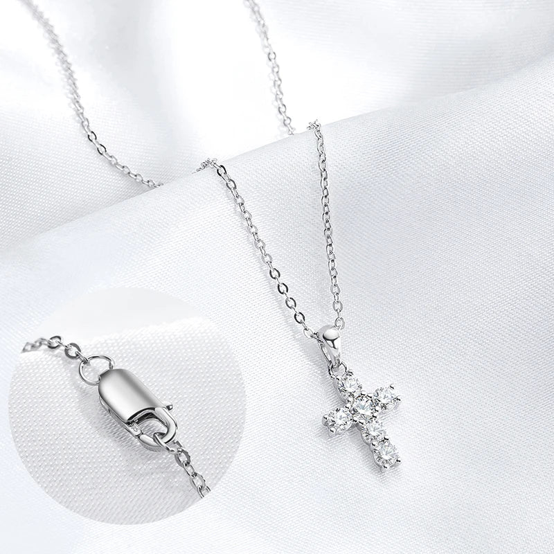 NKHOG 3mm Moissanite Cross Necklace S925 Sterling Silver 18k Gold Plated Pendant Women Men Wedding Party Gifts Fine Jewelry GRA