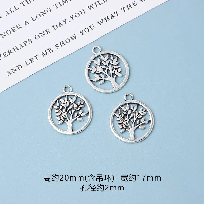 10pcs DIY Vintage Silver Round hollow Tree of Life Pendant Earring Creative Alloy Accessories Material charms for jewelry making