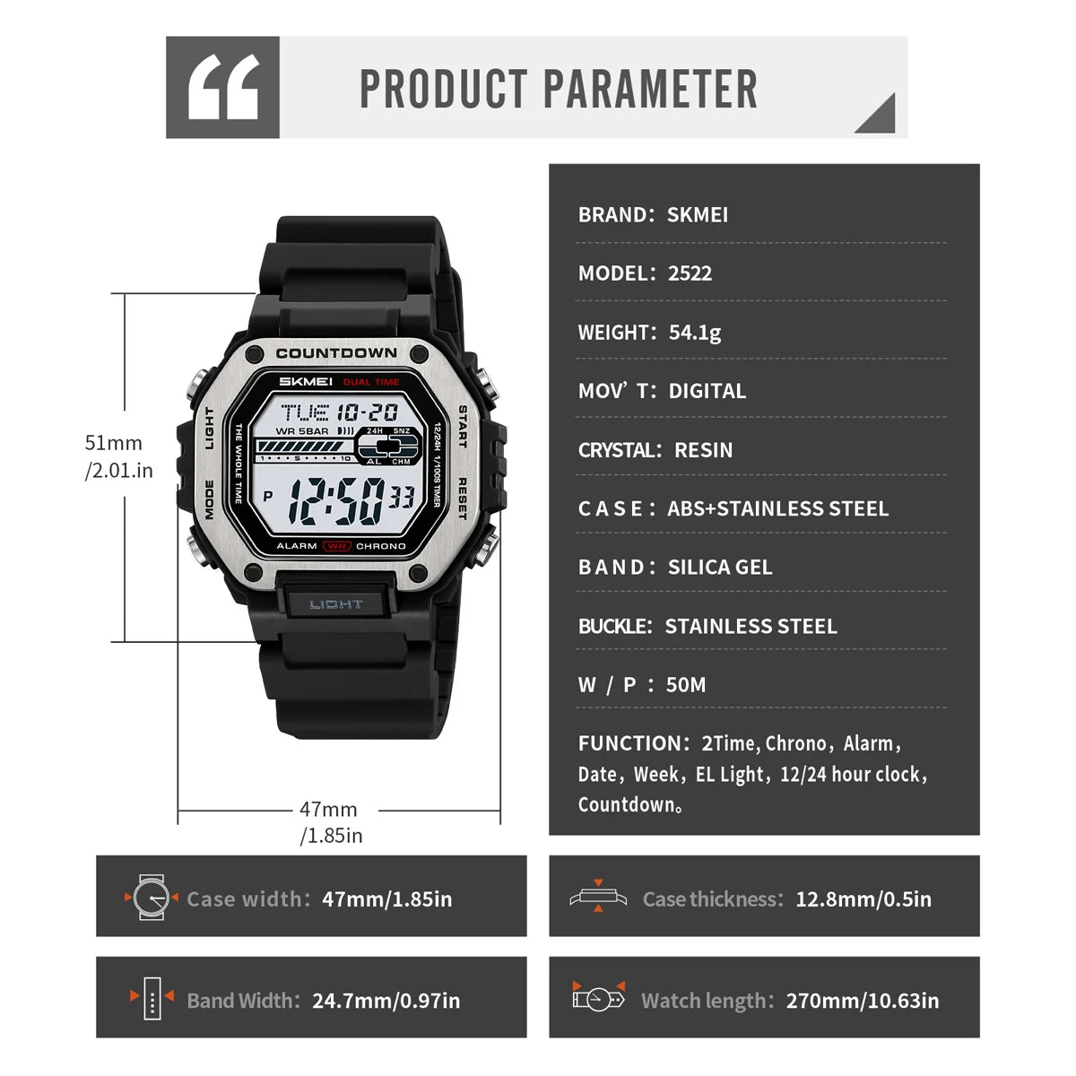 SKMEI Alarm Clock Sport Digital Wristwatches For Men Women Waterproof Date Electronic Watches Chrono Military Watch Reloj Hombre