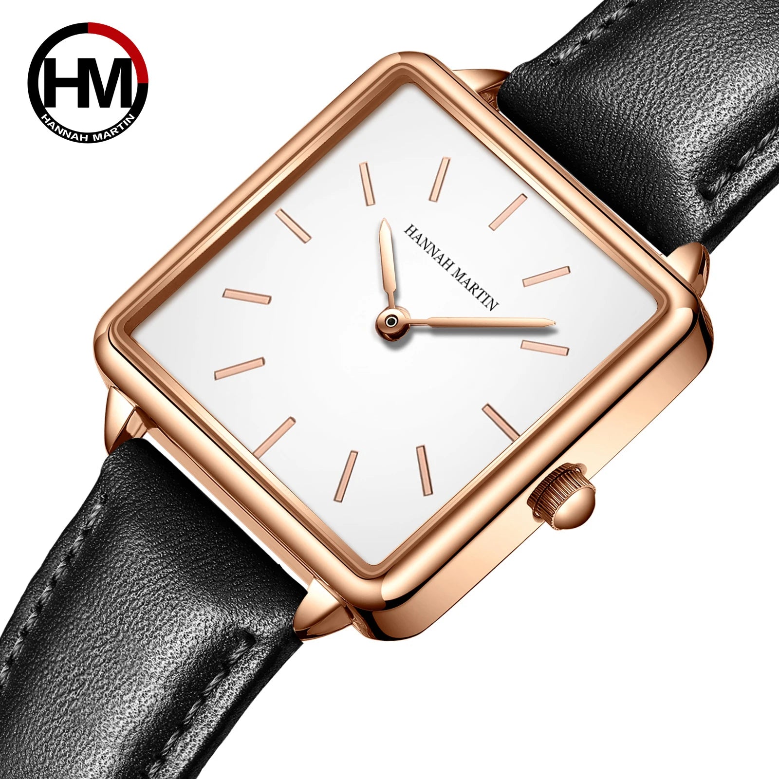 HANNAH MARTIN Brand Women Watch Original Japanese Movement Top Clock Fashion Square Simple Leather Waterproof Quartz Women Watch