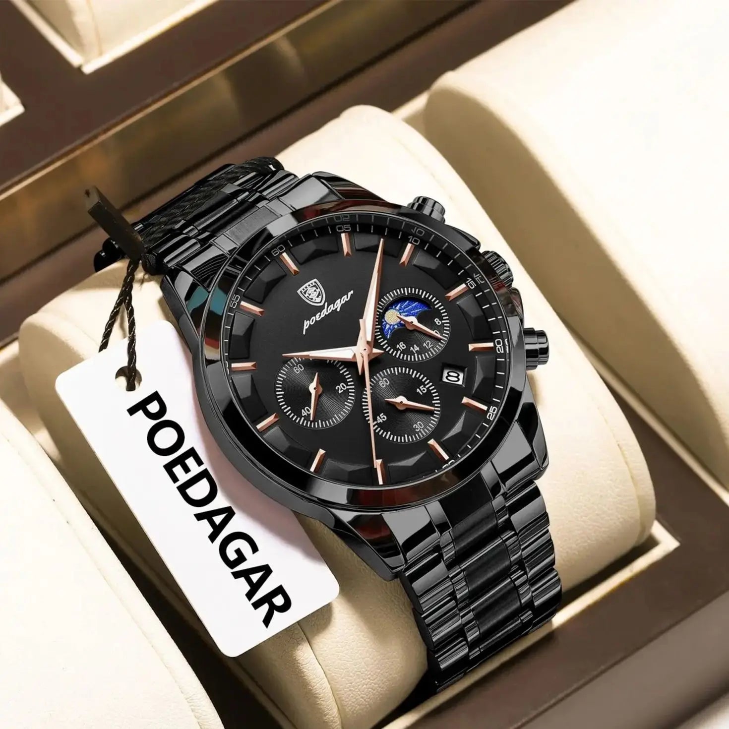 POEDAGAR Top Fashion Men's Watches Waterproof Luminous Stainless Steel Men Wristwatch Chronograph Date Quartz Business Man Watch