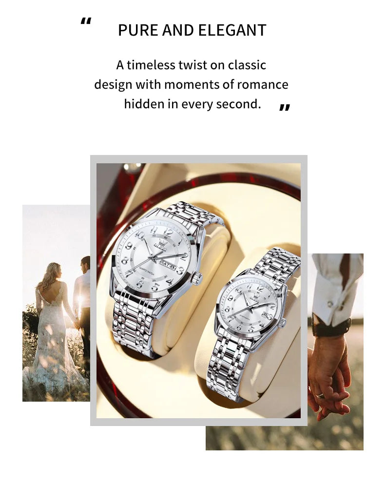 OLEVS 3666 Couple Watch Luxury Original Fashion Brand Waterproof Luminous Quartz Watch Man And Woman Watches Calendar Design