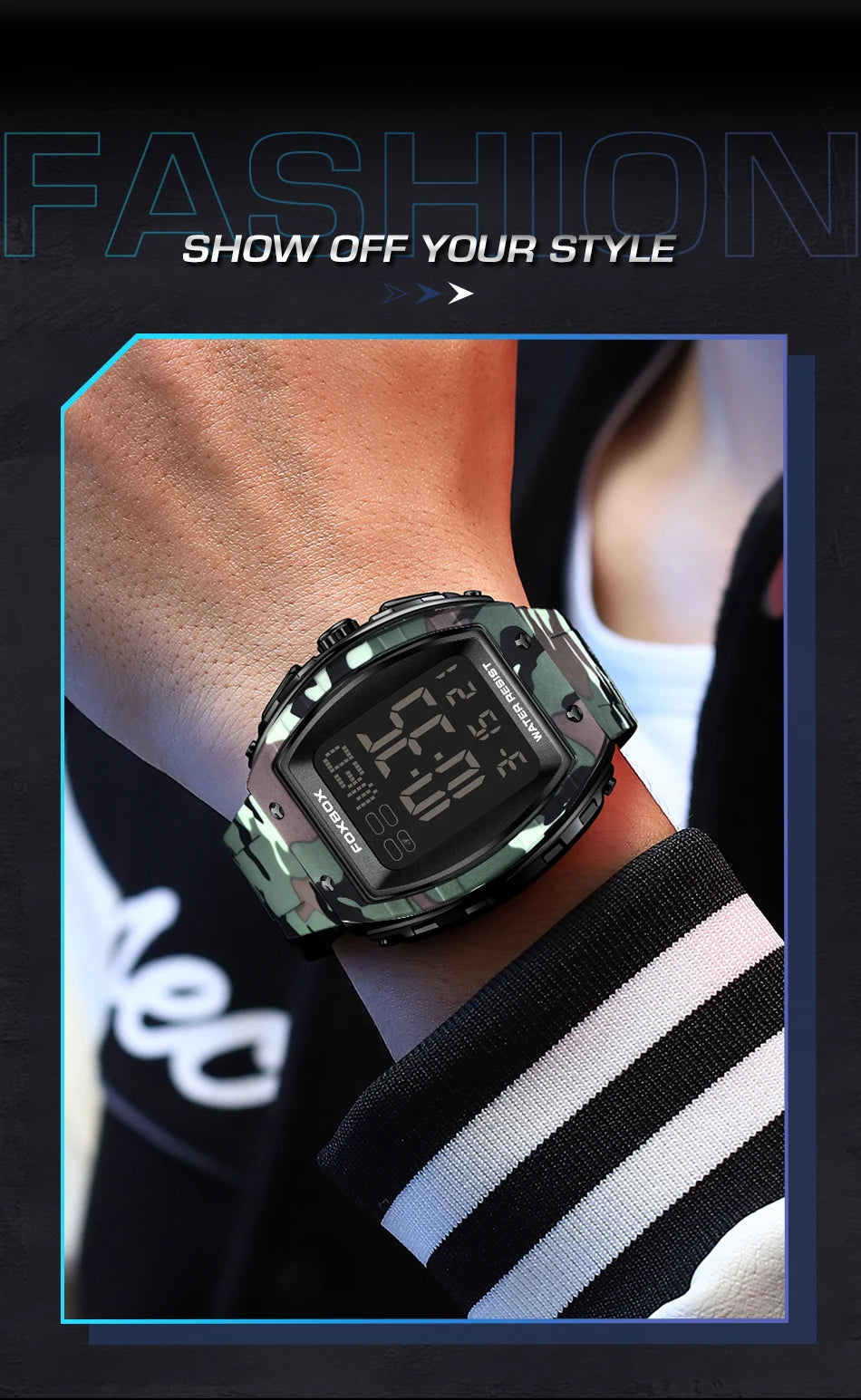 New Fashion FOXBOX Electronic Man Watch Outdoor Casual Sports Digital Clocks Waterproof Luminous Alarm Calendar Watches for Men
