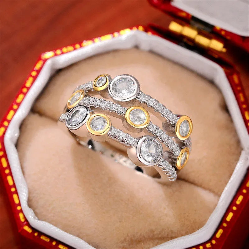 925 Sterling Silver Two Tone Lady's Rings Anniversary Party Daily Wearable Luxury Cubic Zirconia Rings New Trend Women Jewelry