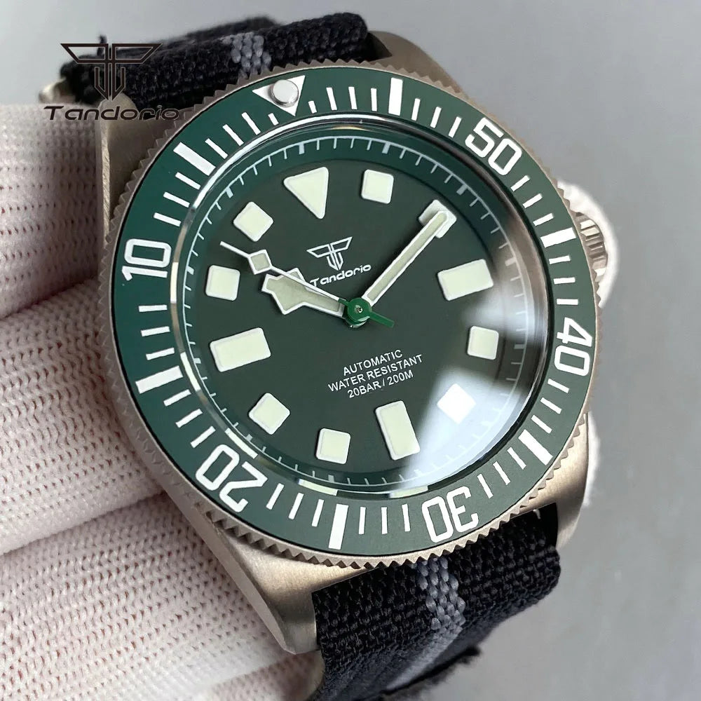 Tandorio Titanium 42mm Dive Mechanical Watch for Men Automatic NH35/PT5000 Movement Sapphire 20BAR Waterproof Wristwatch Lume