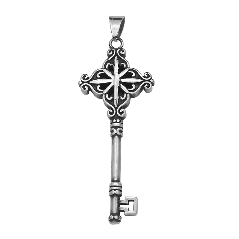 Fashion Punk Goth Key Pendant Stainless Steel Unique Amulet Necklace For Men Large Size Biker Vintage Jewelry Gift Dropshipping