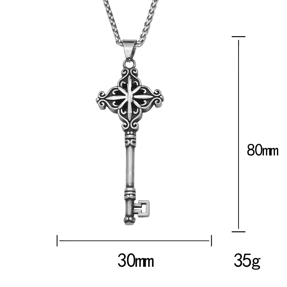 Fashion Punk Goth Key Pendant Stainless Steel Unique Amulet Necklace For Men Large Size Biker Vintage Jewelry Gift Dropshipping