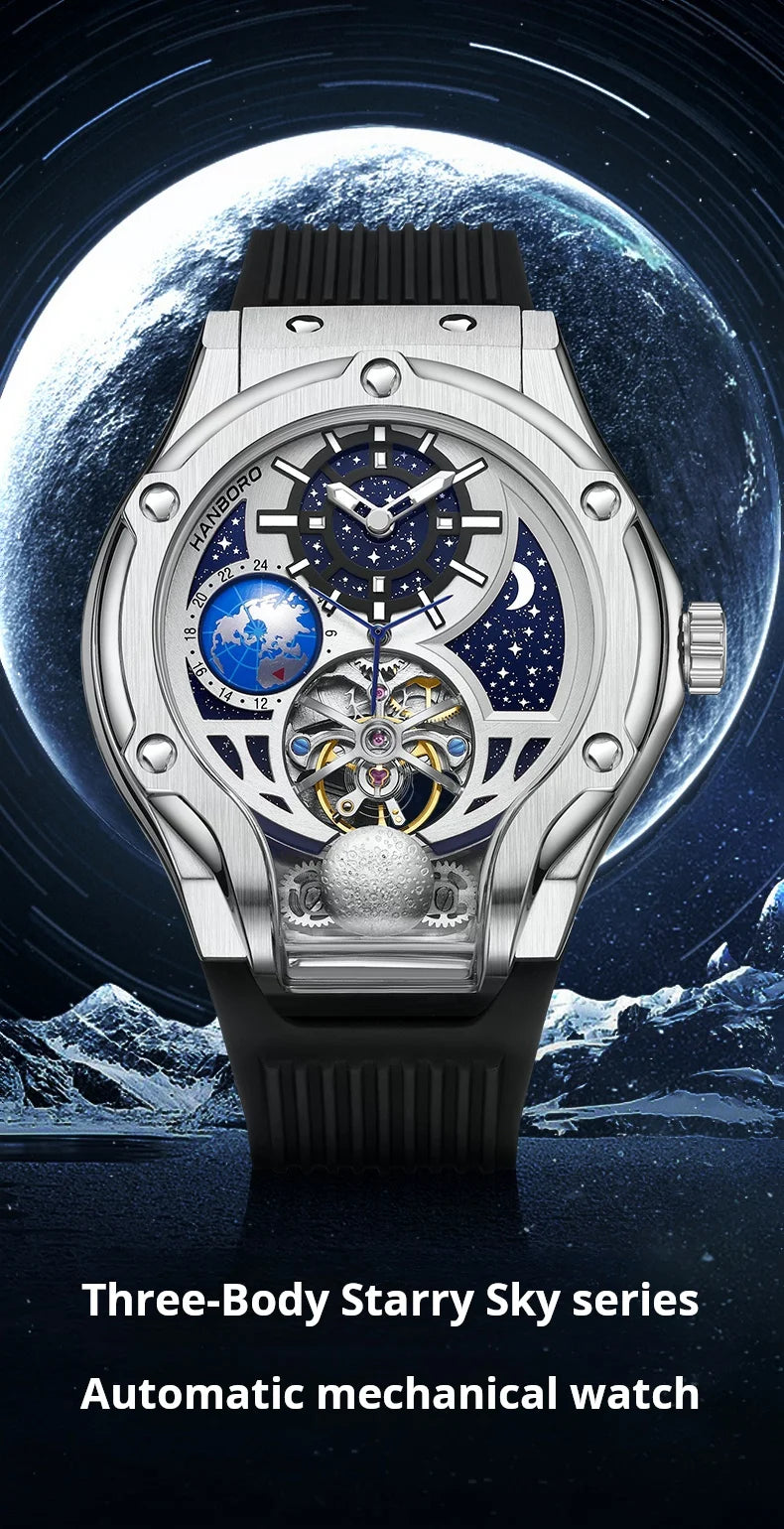 HANBORO fully automatic mechanical men's watch hollowed out wristwatch trend waterproof luminous watch
