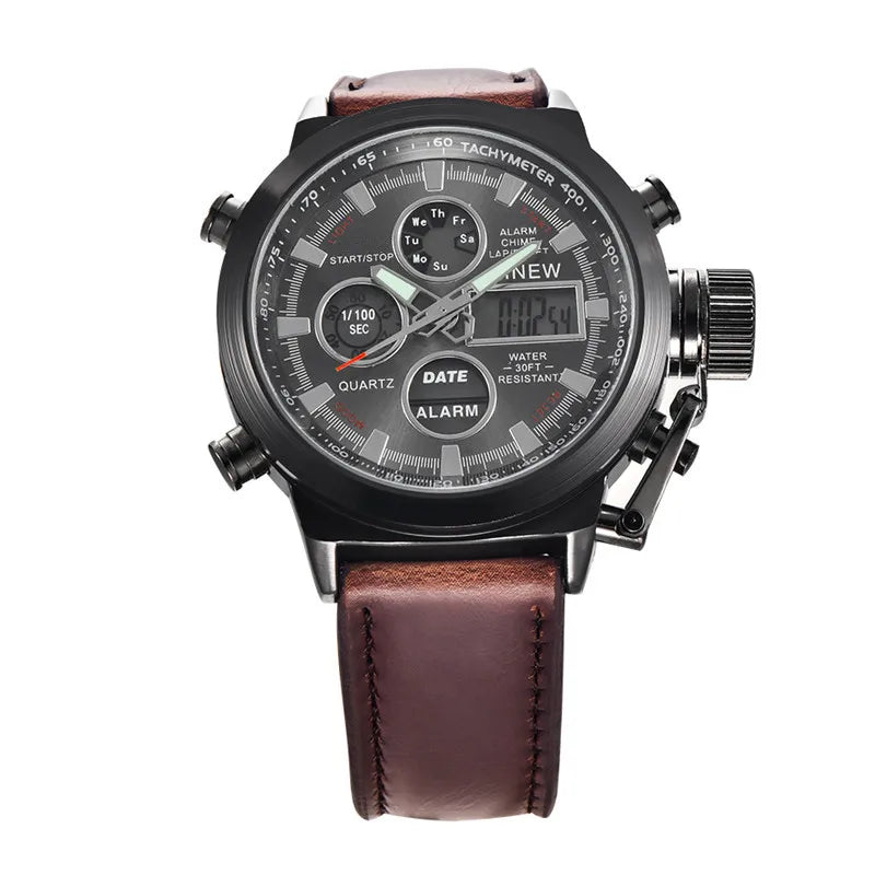 1pc / lot Men Genuine XINEW Brand Designer Watches Students Fashion Leather Band Alarm Stopwatch Electronic Watch Montre Homme
