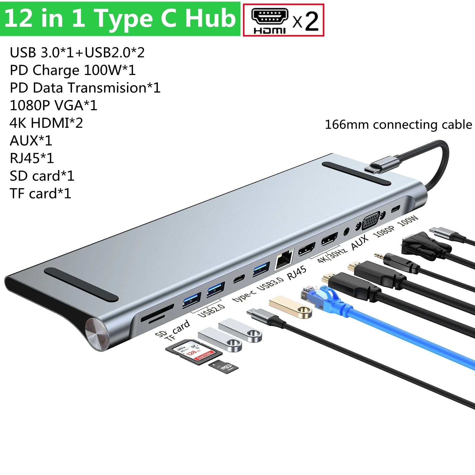 8/11/12-in-1 Type C Dock USB C Hub 3.0 Splitter Multiport Adapter 4K HDMI RJ45 SD/TF VGA HDMI PD for Laptop MacBook iPad xiaomi