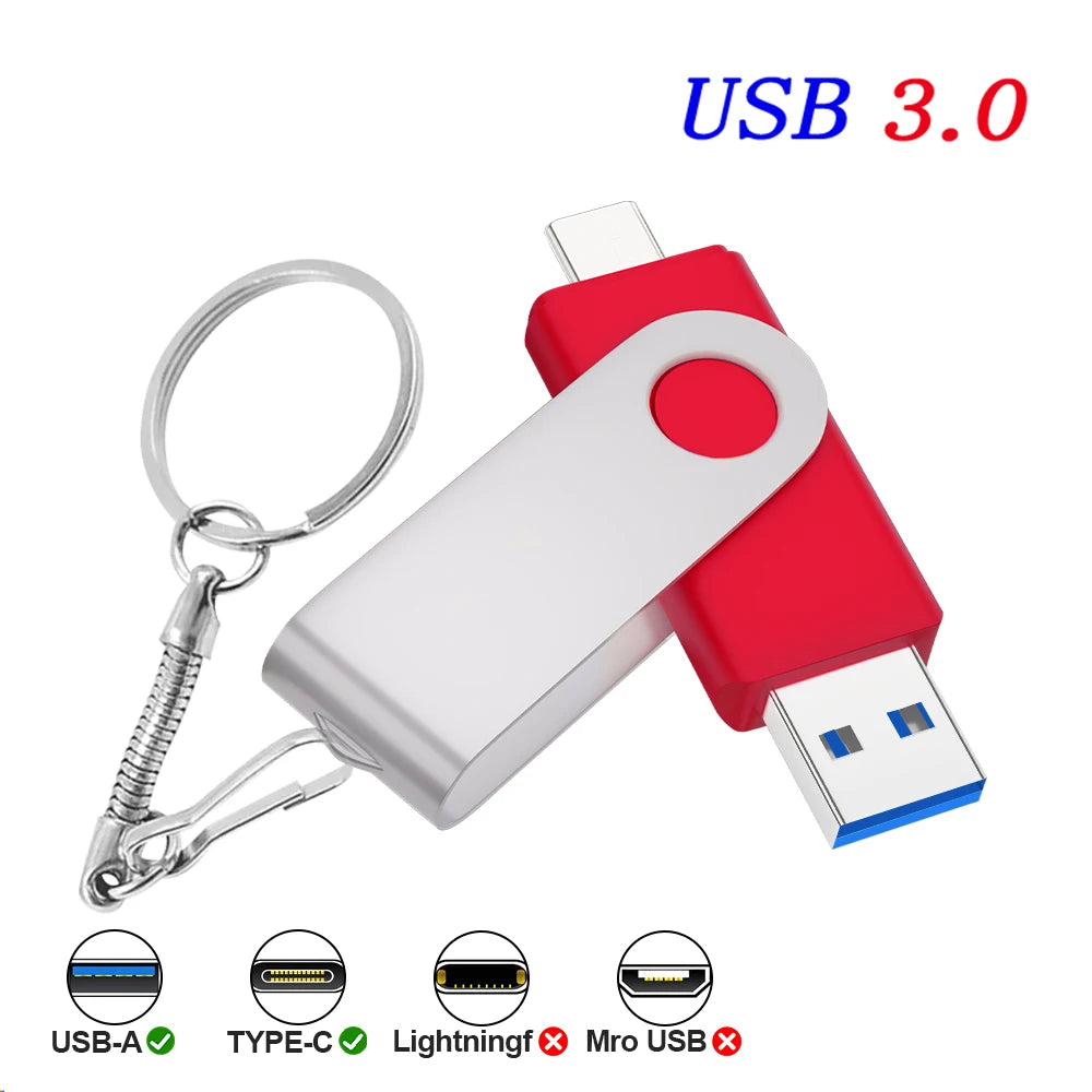 Rotable Usb 3.0 Type C Flash Drive 128GB 32GB 16GB Pen Drive high-capacity Pendrive 64GB 4G OTG 2 IN 1 Creative gift Usb Stick