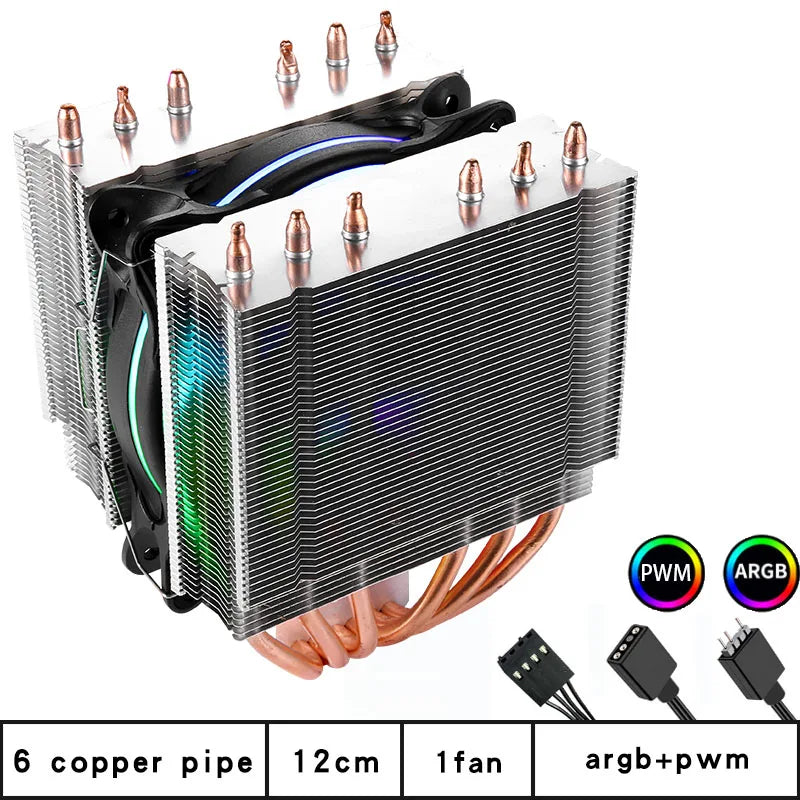 CPU Cooler high Performance 120MM Dual Tower 6 heat pipes ARGB+PWM fan For 115X 1200 1700 1356 1366 X99 2011 AM4CPU cooling  fan