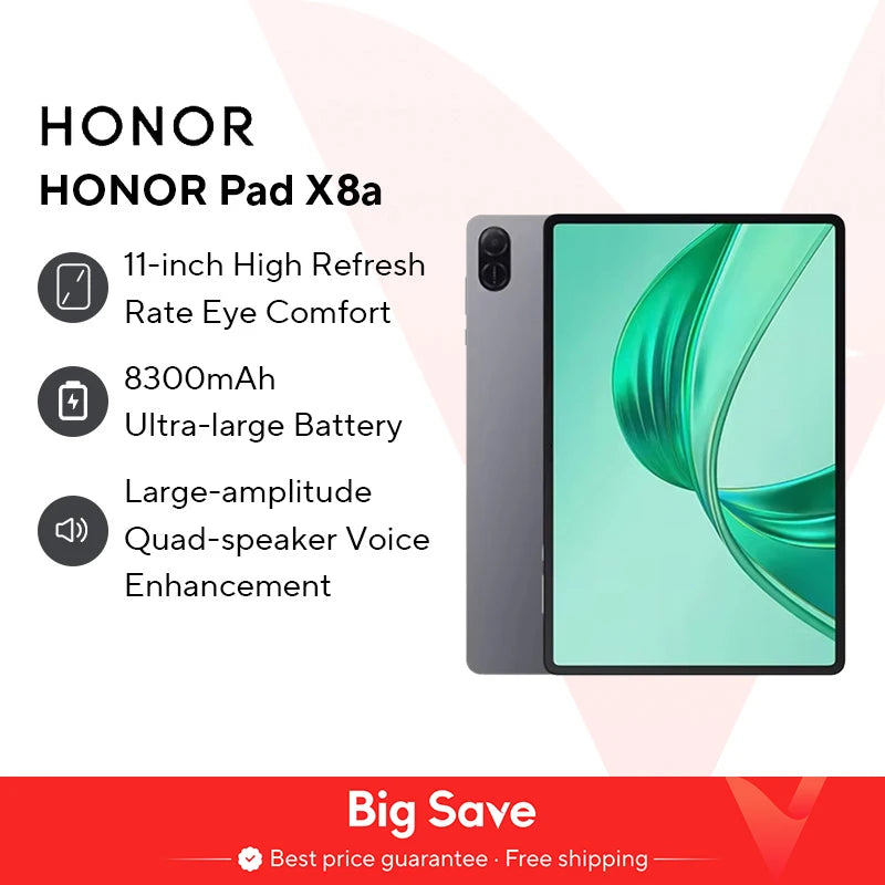 HONOR Pad X8a Tablet WIFI Global Version 4GB 128 GB 11inch 90 Hz Display 8300 mAhBattery Snapdragon 680 Android 14 WiFi Tablet
