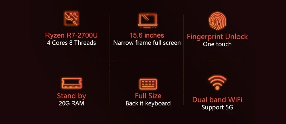 15.6 Inch Amd Ryzen Gaming Laptops Notebook Computer Fingerprint Portable Computers Gamer AMD Ryzen 7 2700U RX Vega10