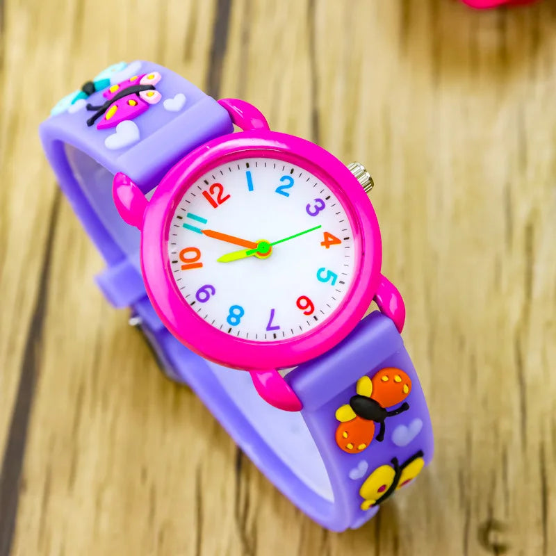 New 3D Colorful Butterfly Children Watch Soft Silicone Strap Rainbow Color Dial Fashion Sports Quartz Watches for Kid Boys Girls