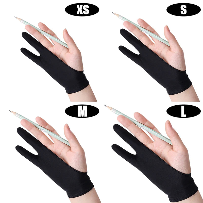 1-4Pcs Two-finger Artist Glove Palm Rejection Tablet Drawing Gloves for iPad Pro Air Graphic Tablet Smudge Guard Painting Gloves