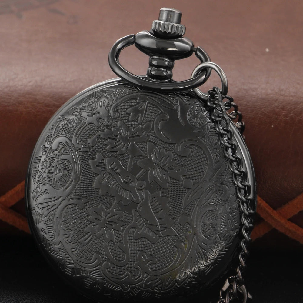 Exquisite Ship Anchor Rudder Pattern Roman Numerals Quartz Pocket Watch Men's Black Fob Chain Accessory Clock Necklace Gift
