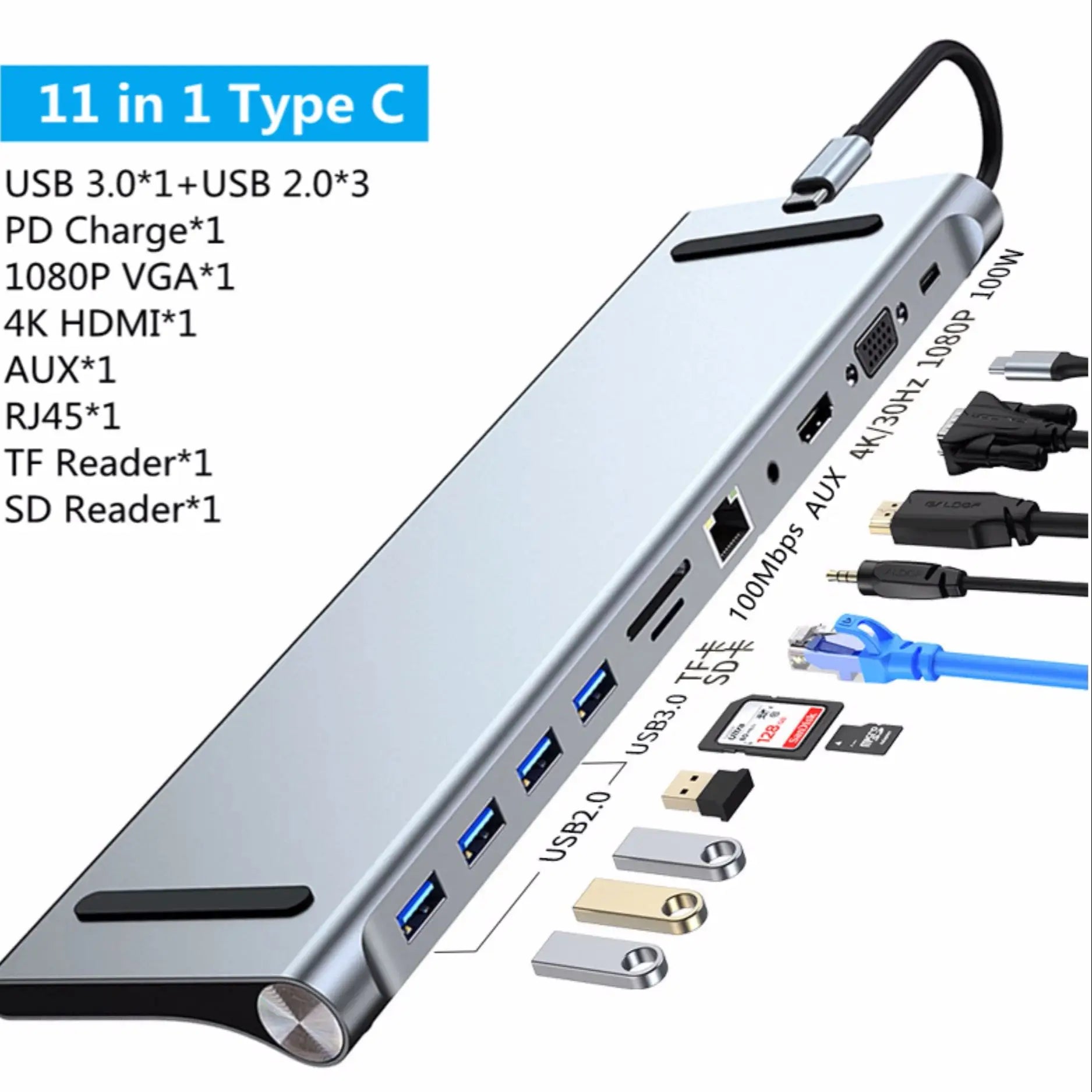 8/11/12-in-1 Type C Dock USB C Hub 3.0 Splitter Multiport Adapter 4K HDMI RJ45 SD/TF VGA HDMI PD for Laptop MacBook iPad xiaomi
