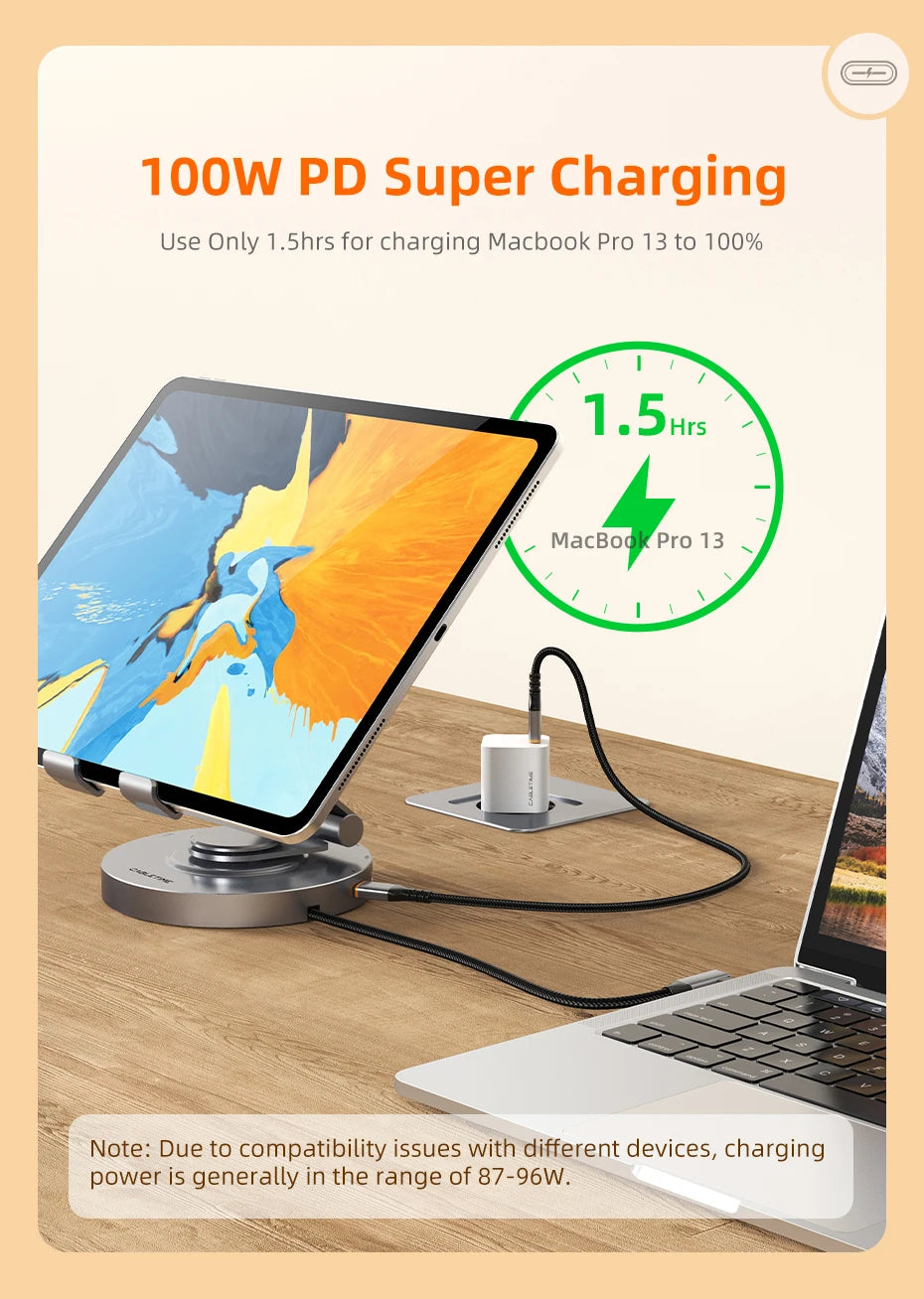 CABLETIME 8 in 1 Multi USB C Hub with 360 Rotating Stand HDMI 4K 60Hz PD 100W USB 5Gbps SD TF Aux 3.5mm for iPad Pro Tablet C441