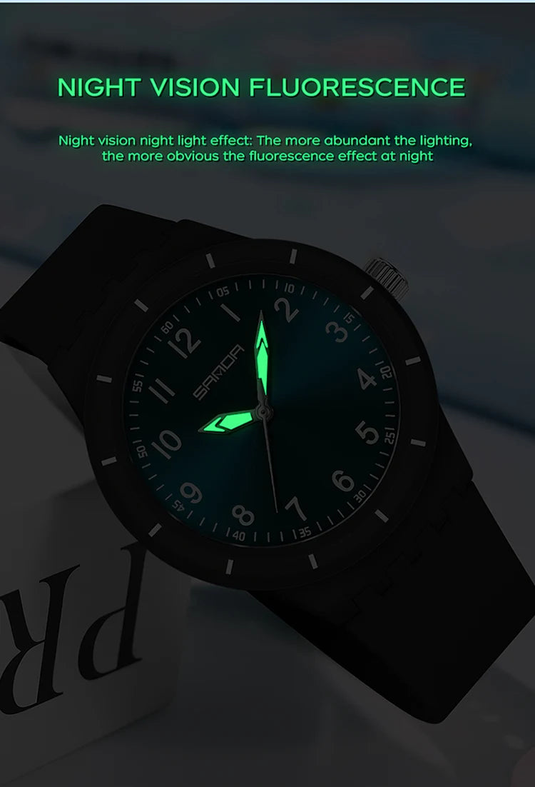 SANDA 9075 Casual Student Quartz Watch Simple Waterproof Silicone Strap Night Light Fashion Girls and Boys Watch Simple Daily