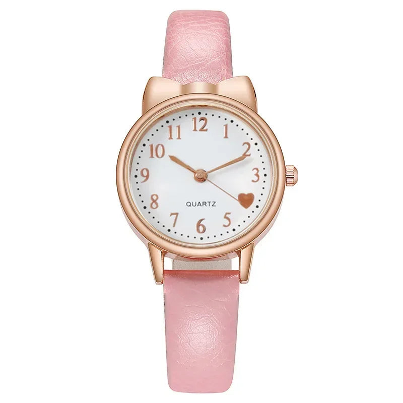 Fashion Adults Kids Love Digital Dial Children Watch Set Leather Strap Quartz Watches Kid Girls Clock Children Gift Watch