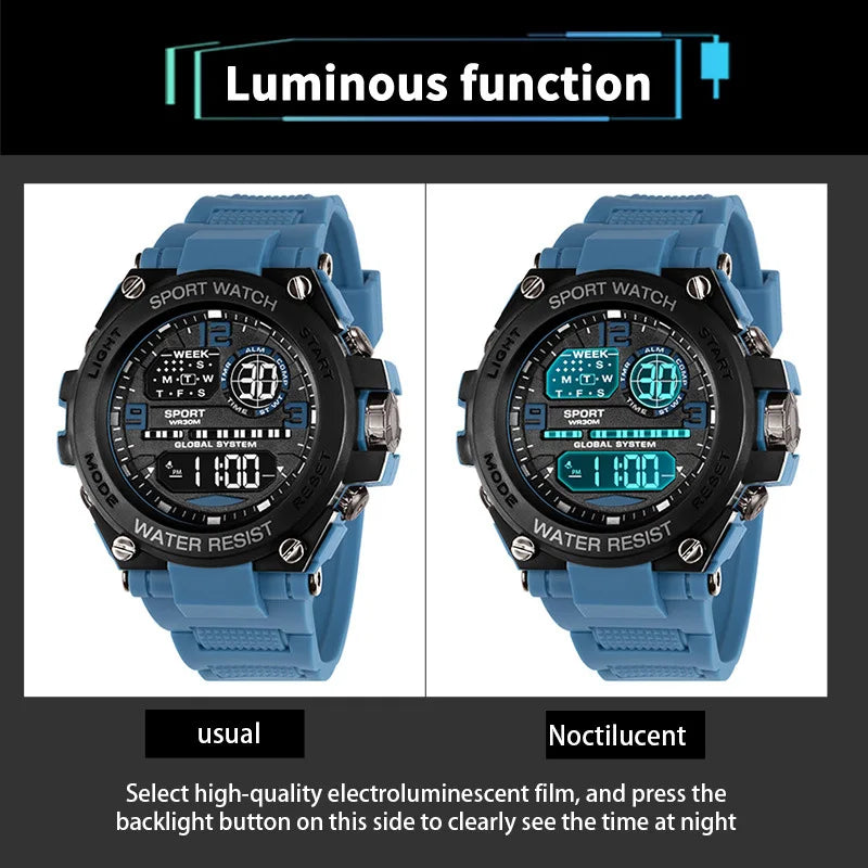 Multifunction Men's Sports Watch Waterproof Luminous Alarm Clock Outdoor Fitness Digital Watch Electronic Wristwatch for Man Kid
