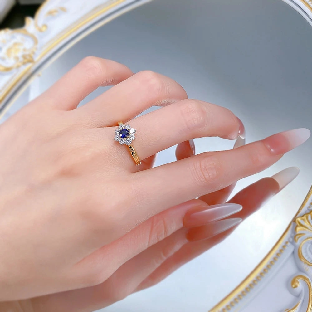 Wong Rain Solid 925 Sterling Silver Round Cut 4 MM Sapphire High Carbon Diamond Gemstone Flower Rings Fine Jewelry Wholesale