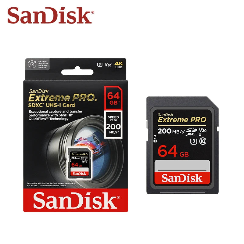 SanDisk Extreme PRO UHS-I Card 64GB 128GB 256GB 512GB 1TB Up to 200MB/s SD Card 32GB Up to 100MB/s Flash Memory Card for Camera