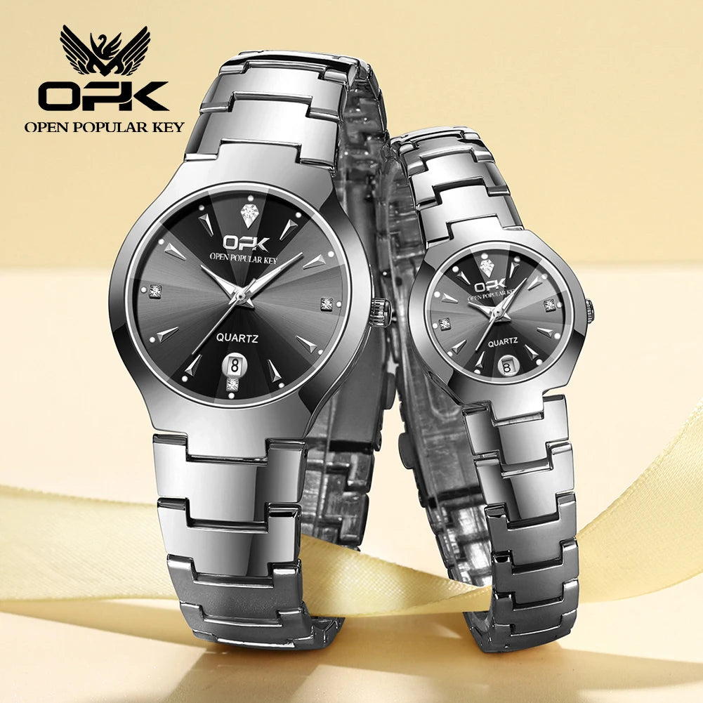 OPK 8105 Couple Watch Classic Fashion Waterproof Glow Quartz watch Band Luxury Date Week Men's and Women's Couple Watches