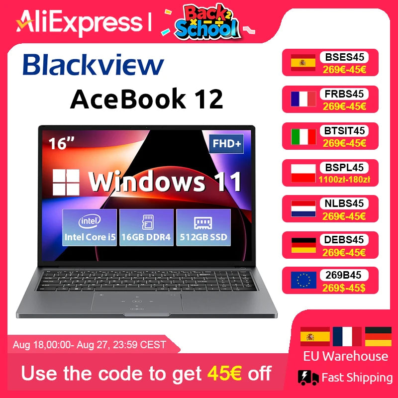 Blackview AceBook 12 Win 11 Laptop 16'' FHD IPS , Intel I5-1030NG7 Notebook, 16GB RAM 512GB SSD, 2-in-1 Fingerprint Power Button
