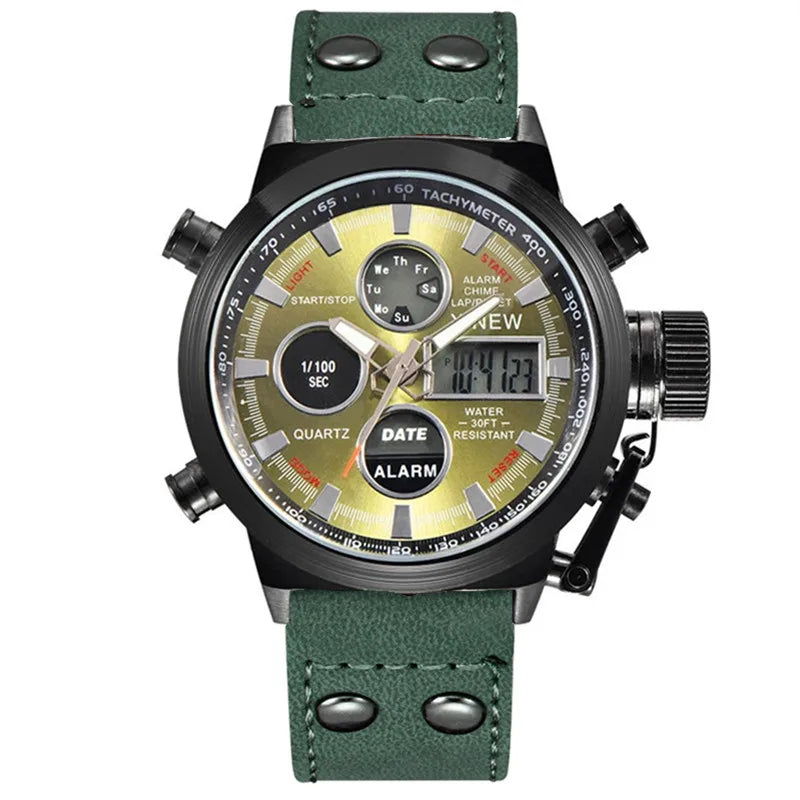 1pc / lot Men Genuine XINEW Brand Designer Watches Students Fashion Leather Band Alarm Stopwatch Electronic Watch Montre Homme
