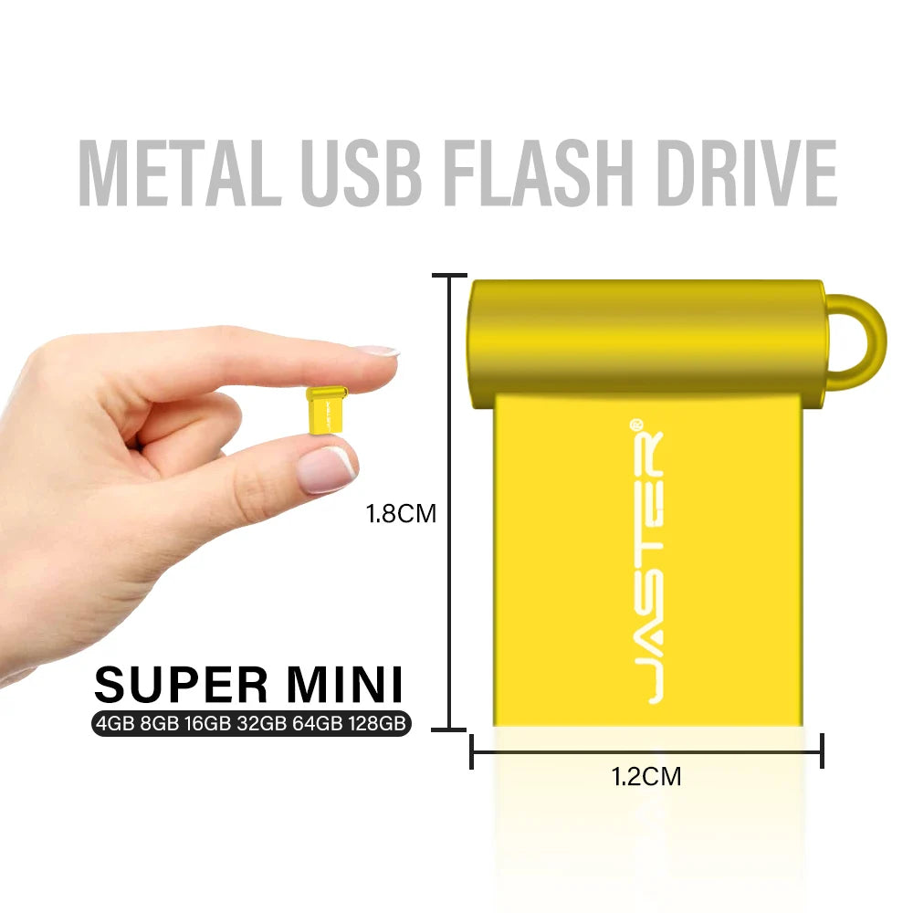 JASTER Mini Metal USB Flash Drive Pen Drives Pendrive External Storage Memory Stick USB Stick 2.0 4GB 8GB 16GB 32GB 64GB