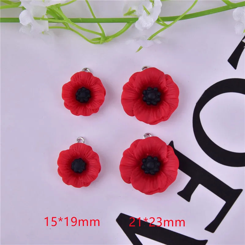 10pcs/20pcs/pack Poppy Charms for Anzac Day Resin Flower Jewlery Charms  for Bracelet Eearring DIY Making