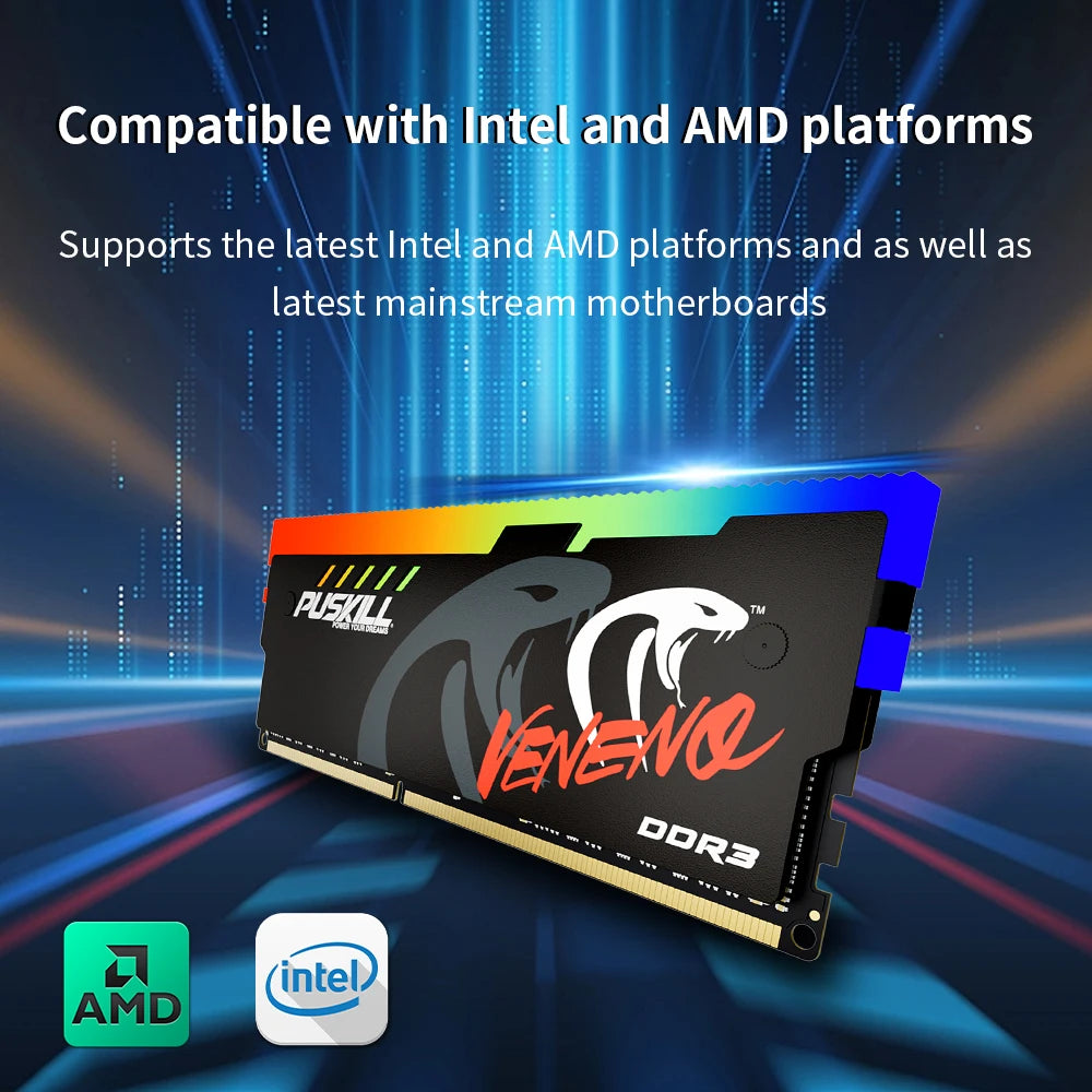 PUSKILL Memoria RAM DDR3 1600MHz 8GBx2 RGB PC3 Dual-Channel Desktop DIMM Memory Rams