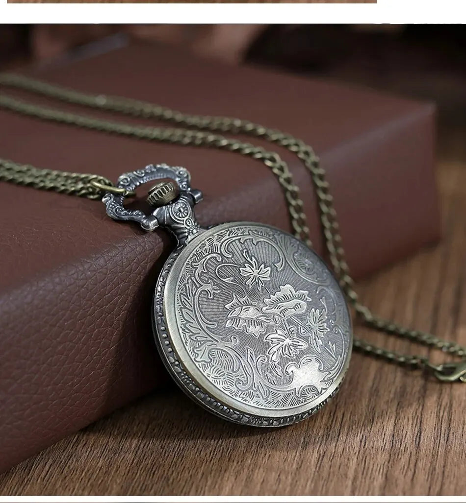 Roman Numerals Quartz Pocket Watch Men Women Hollow Case Carve Designs Necklace Best Gifts for Men Women
