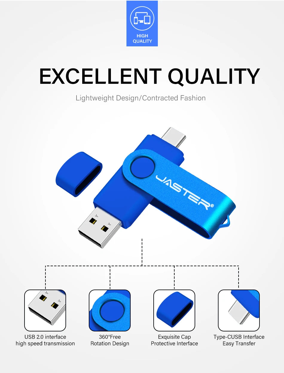 High Speed TYPE-C USB 3.0 Flash Drive 64GB Rotatable OTG Pen Drive 32GB 128GB 256GB Memory Stick for Mobile Phone Black Pendrive