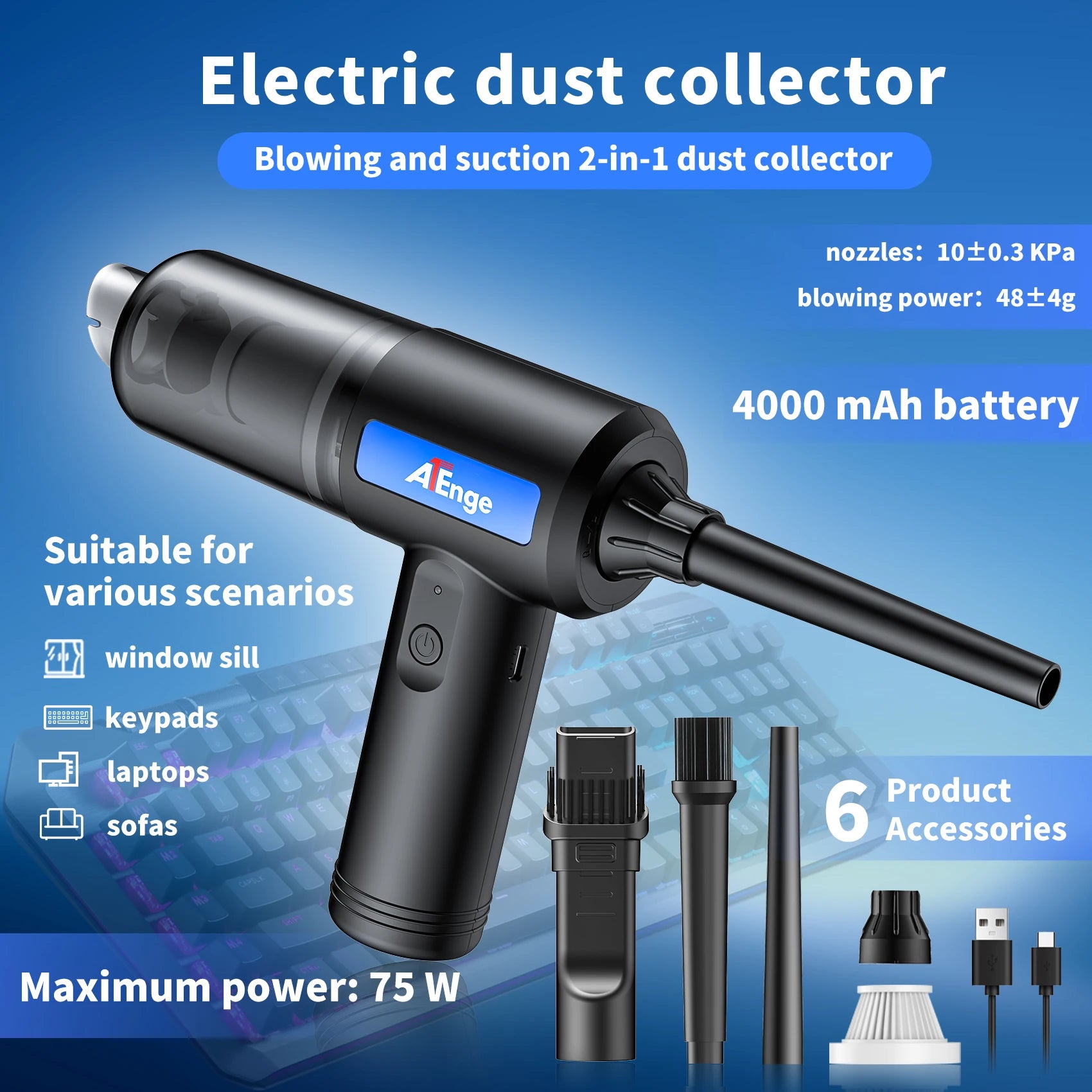 Icanzuo Cordless Air Duster Electric Air Blower Computer Keyboard Cleaning,Rechargeable Handheld Computer Duster Cleaner