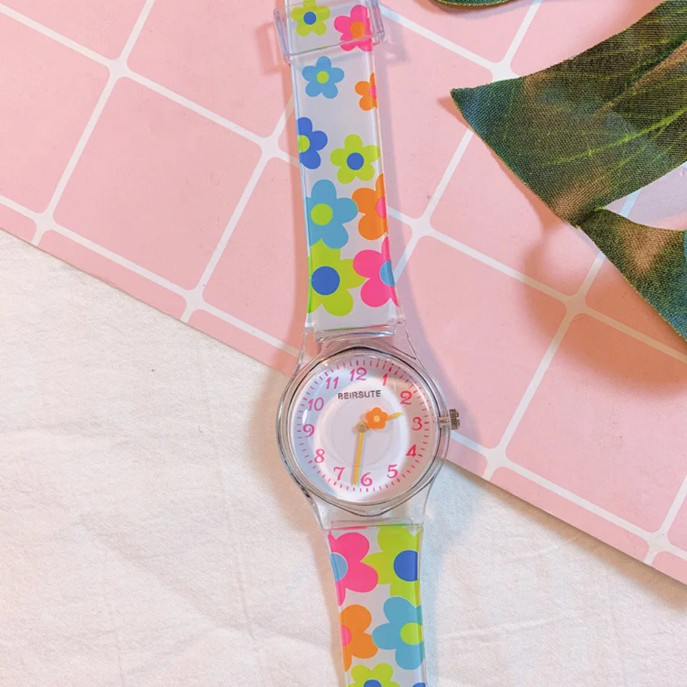 New Fashion Colorful Flower Watch for Girl Women Cute Cartoon Kids Watches Silicone Quartz Candy Color Children Wristwatch Clock