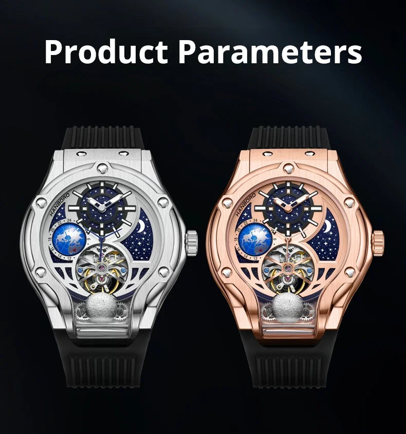 HANBORO fully automatic mechanical men's watch hollowed out wristwatch trend waterproof luminous watch