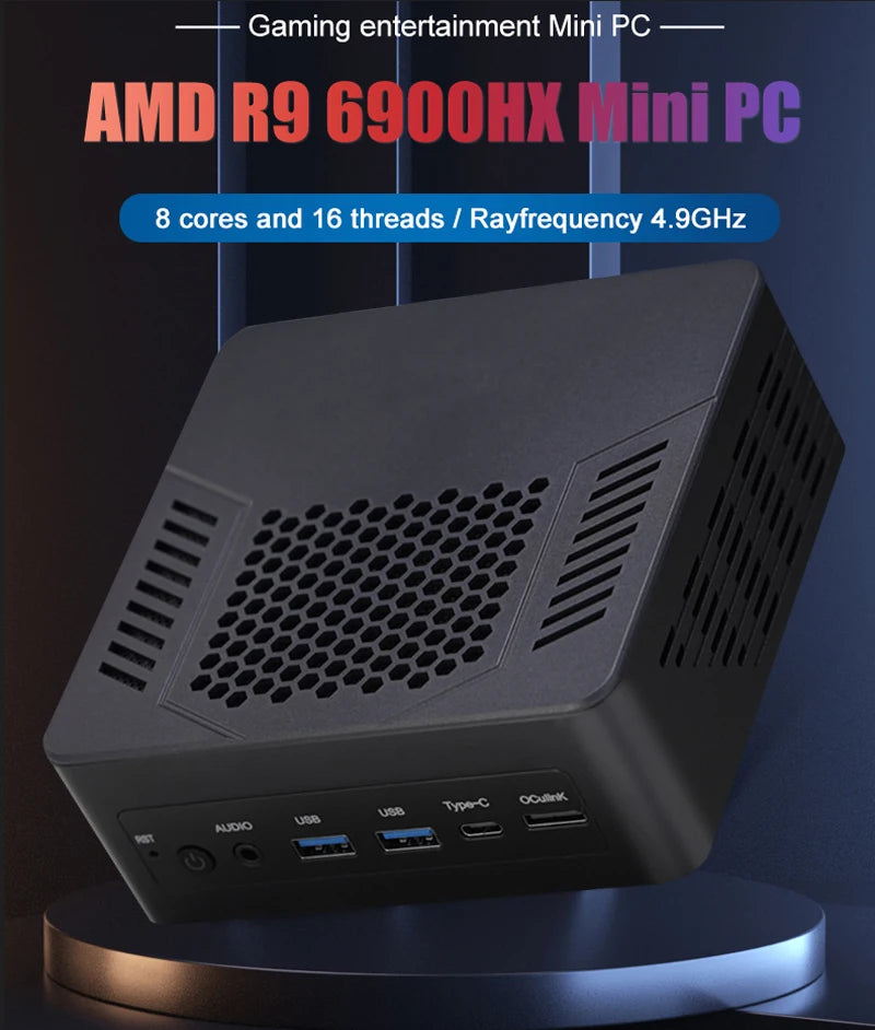 AMD Mini PC Gamer Ryzen 9 6900HX 8 Core 2xDDR5 2xLAN 2.5G i226V NVMe USB4 Win 11 Desktop Mini Office/Home Computer WiFi6E 6800H