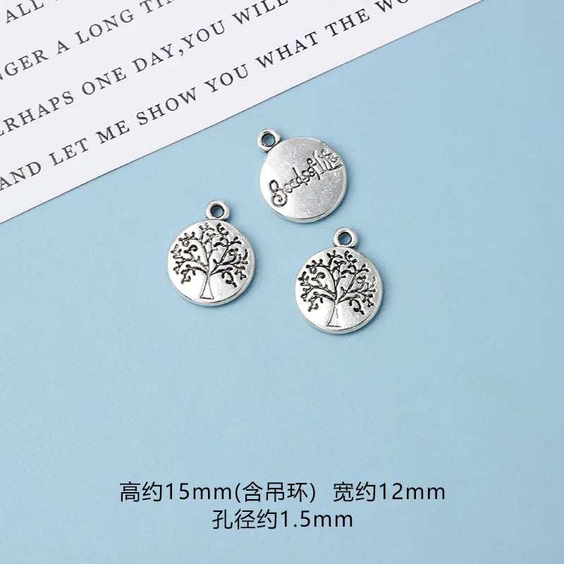 10pcs DIY Vintage Silver Round hollow Tree of Life Pendant Earring Creative Alloy Accessories Material charms for jewelry making