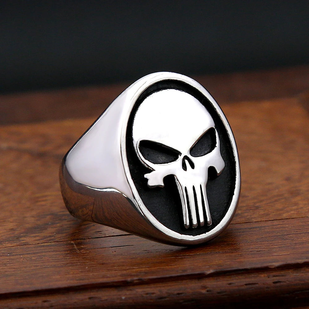Fashion Punk Skull Rings Stainless Steel Simple Punisher Rings For Men Biker Unique Gothic Amulet Jewelry Gifts Dropshipping