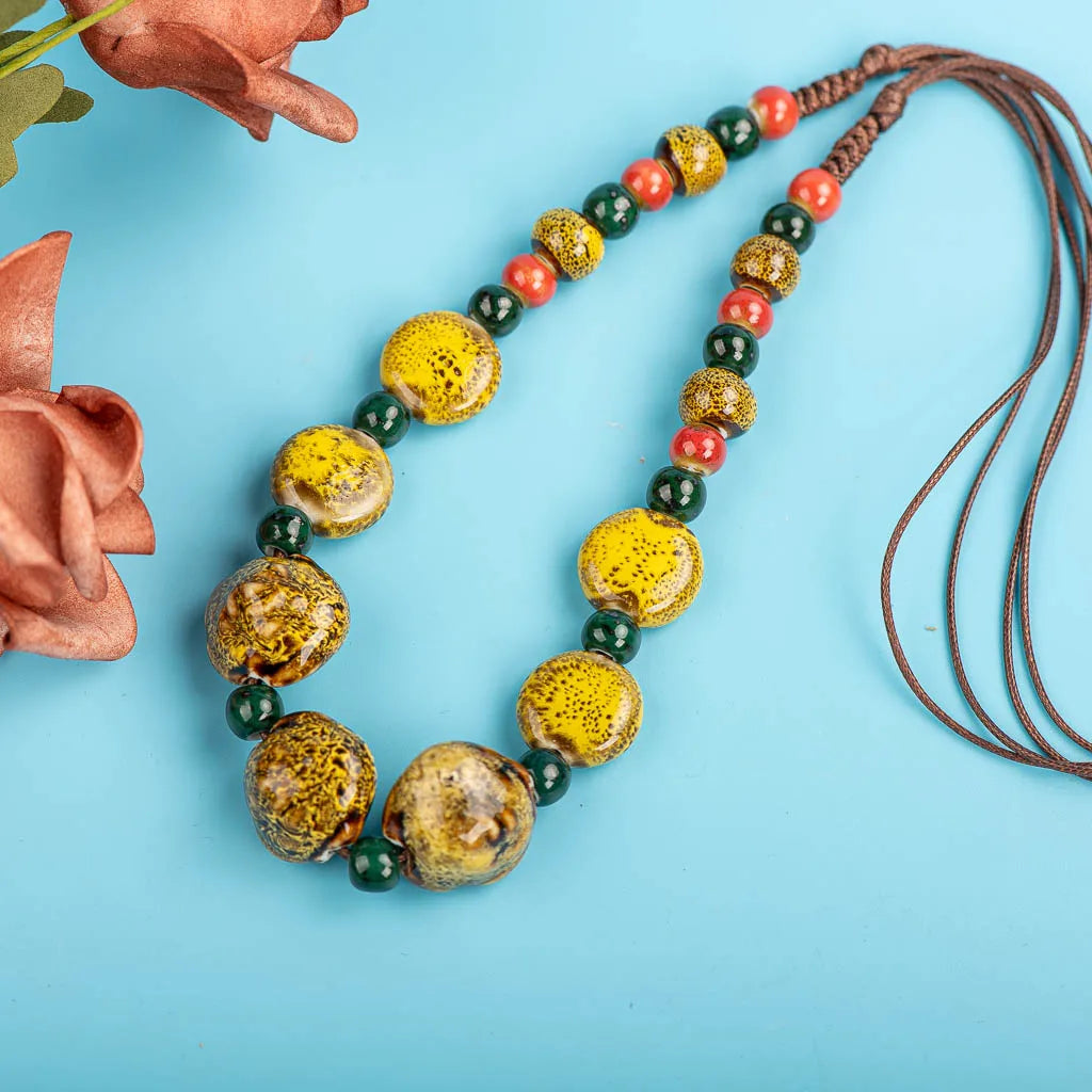 Porcelain Rose Colorful Retro Irregular Shape Ceramic Beads Gift Neckalce Wholesale Necklaces & Pendants For Women #XN008