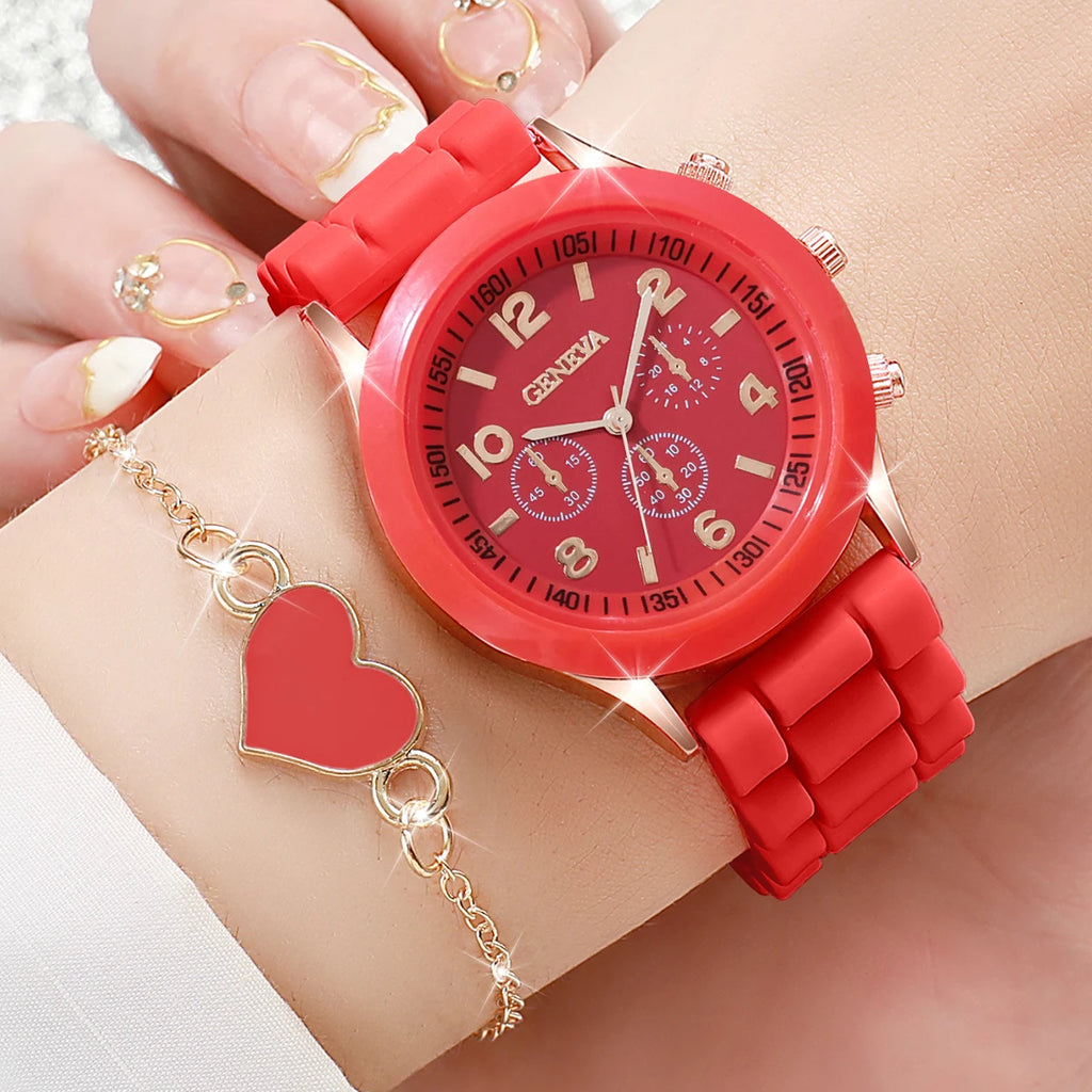 4PCS/Set Couple's Watches Fashion Silicone Band Women Quartz Watch Heart Bracelet Set（Without Box）