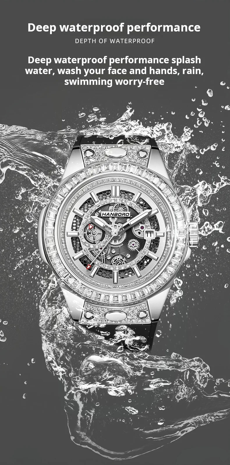 HANBORO super Bang Collection Fashion Light Luxury Quick Release Replaceable Strap Men's Automatic Mechanical Watch