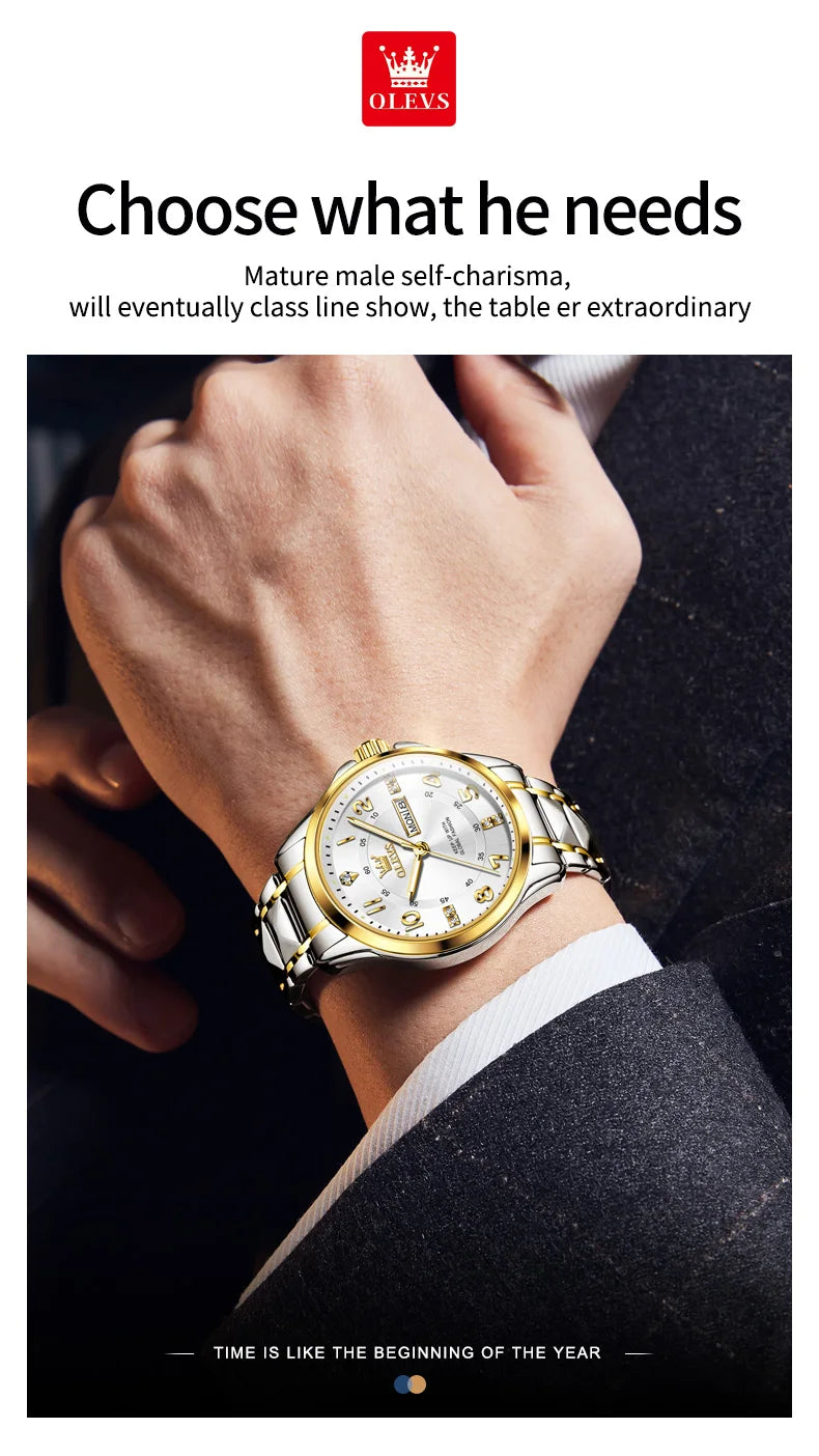 OLEVS 2910 Watch For Men Women Luxury Quartz Couple Watches Waterproof Stainless Steel Hand Clock Diamond Number Dial Wristwatch