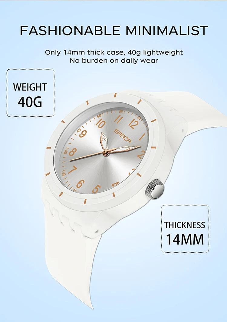 SANDA 9075 Casual Student Quartz Watch Simple Waterproof Silicone Strap Night Light Fashion Girls and Boys Watch Simple Daily