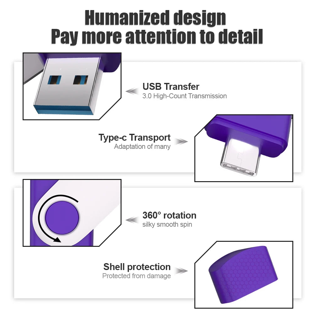 Rotable Usb 3.0 Type C Flash Drive 128GB 32GB 16GB Pen Drive high-capacity Pendrive 64GB 4G OTG 2 IN 1 Creative gift Usb Stick
