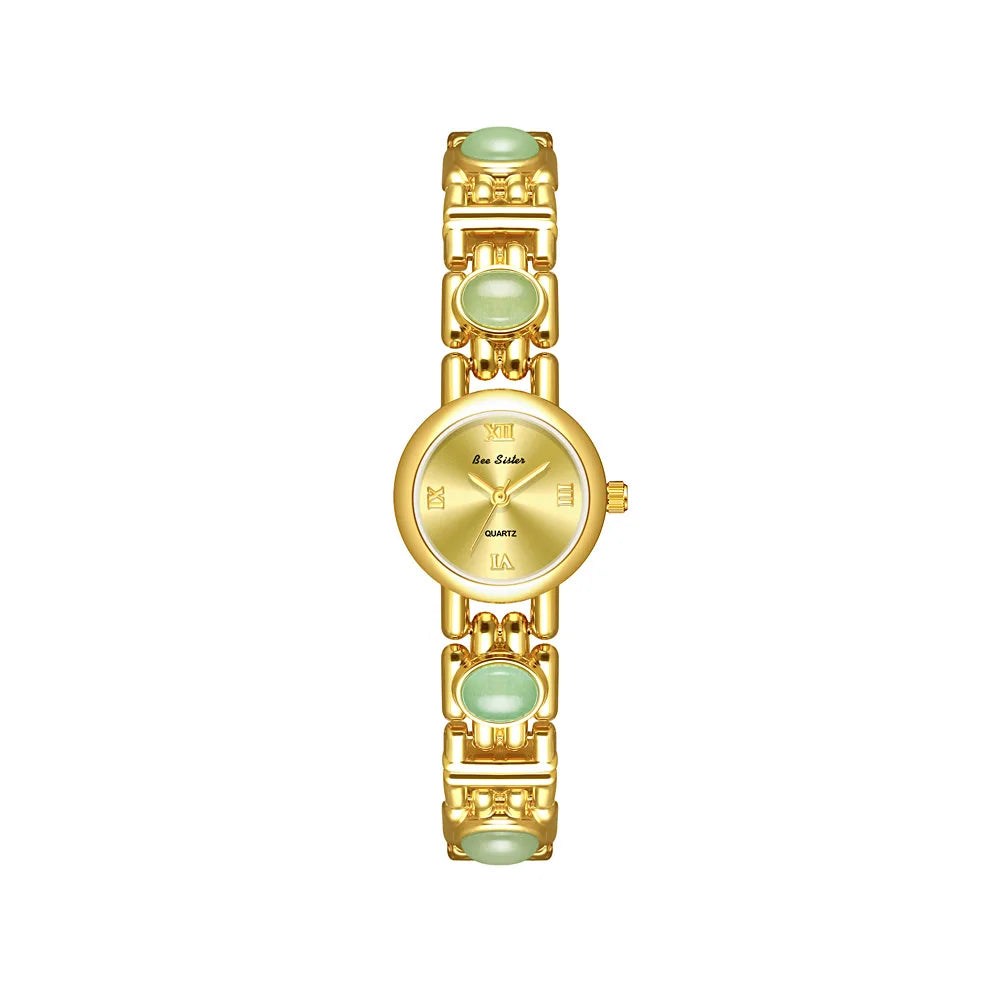 NEW Elegant Retro Watch Women Natural Brown Gemstone Jade Waterproof Round Dial Quartz Watch Female Bracelet Accessories Gift